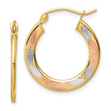 14k w/White and Rose Rhodium Diamond-cut Hoop Earrings - TF-133E0B94-6908