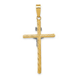 14K w/White Rhod Polished & Textured INRI Crucifix Cross Pendant - K9-A7965F8F-7592