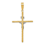 14K w/White Rhod Polished & Textured INRI Crucifix Cross Pendant - K9-BD25C073-3496