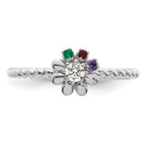 14k WG 3 Birthstone Flower w/ Diamond Mother's Ring Semi-mount