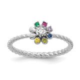 14k WG 6 Birthstone Flower w/ Diamond Mother's Ring Semi-mount