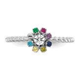 14k WG 7 Birthstone Flower w/ Diamond Mother's Ring Semi-mount
