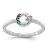 14k WG Dia. Heart W/ 3 Birthstone Mother's Circle Ring Semi-mount