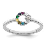 14k WG Dia. Heart w/ 6 Birthstone Mother's Circle Ring Semi-mount
