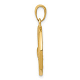 14k Whale Tail in Circle with Waves Pendant