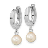 14k White 6-7mm Round Akoya Saltwater Cultured Pearl Dangle Hoop Earrings