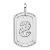 14K White Gold  Diamond Initial S Dog Tag Charm