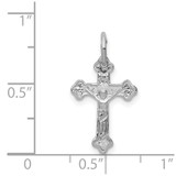 14k White Gold  Satin Diamond-cut Crucifix Charm