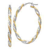 14k White Gold & Yellow Rhodium Twisted D/C Oval Hoop Earrings - PR-B4C30704-4702