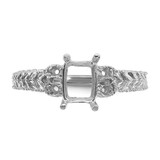 14k White Gold .04ct. Diamond/7x5 Emerald-cut Gemstone Ring Mounting