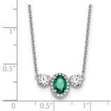 14k White Gold 1 1/8 carat Lab Grown Diamond VS/SI+ G+ and Created Emerald Complete Three Stone 16 inch Necklace