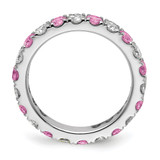 14k White Gold 1 carat Lab Grown Diamond VS/SI+ G+ and Lab Created Pink Sapphire Size 5.5 Eternity Band