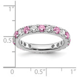 14k White Gold 1 carat Lab Grown Diamond VS/SI+ G+ and Lab Created Pink Sapphire Size 5.5 Eternity Band