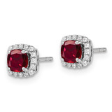 14k White Gold 1/10 carat Lab Grown Diamond VS/SI+ G+ and Created Ruby Complete Square Halo Post Earrings