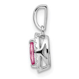 14k White Gold 1/10 carat Lab Grown Diamond VS/SI+ G+ and Lab Created Pink Sapphire October Birthstone Pendant