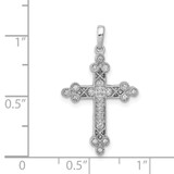 14k White Gold 1/10ct. Diamond Filigree Budded Cross Pendant