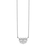 14k White Gold 1/15 carat Diamond Lotus Flower 18 inch Necklace