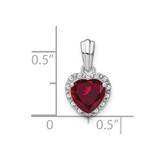 14k White Gold 1/15 carat Lab Grown Diamond VS/SI+ G+ and Lab Created Ruby Heart Pendant
