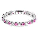 14k White Gold 1/2 carat Lab Grown Diamond VS/SI+ G+ and Lab Created Pink Sapphire Size 6.5 Eternity Band