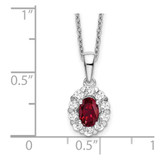 14k White Gold 1/2 carat Lab Grown Diamond VS/SI+ G+ and Oval Lab Created Ruby Complete 18 inch Halo Pendant Necklace