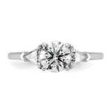 14k White Gold 1/2 carat Lab Grown Diamond VS/SI+ G+ Triangle 1 carat Round Semi Mount Three Stone Engagement Ring
