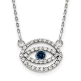 14k White Gold 1/4 carat Diamond and Sapphire Evil Eye 18 inch Necklace