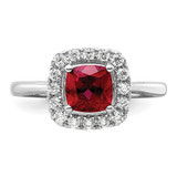 14k White Gold 1/4 carat Lab Grown Diamond VS/SI+ G+ July Birthstone Lab Created Ruby Halo Ring
