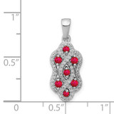 14k White Gold 1/4ct. Diamond and .32 Ruby Fancy Twist Pendant