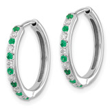 14k White Gold 1/5 carat Lab Grown Diamond VS/SI+ G+ and Created Emerald Complete Hinged Hoop Earrings