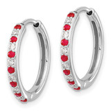 14k White Gold 1/5 carat Lab Grown Diamond VS/SI+ G+ and Created Ruby Complete Hinged Hoop Earrings