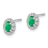 14k White Gold 1/5 carat Lab Grown Diamond VS/SI+ G+ and Oval Created Emerald Complete Halo Post Earrings