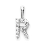14k White Gold 1/8 carat Lab Grown Diamond VS/SI+ G+ Complete Letter R Initial Pendant