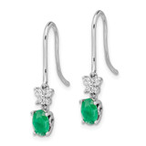 14k White Gold 1/8ct Diamond and Oval Emerald Dangle Earrings
