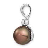 14k White Gold 10-11mm Black Round Tahitian Saltwater Cultured Pearl and .07 Carat Diamond Pendant