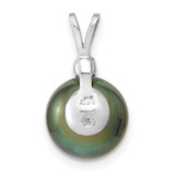 14k White Gold 10-11mm Round Black Tahitian Saltwater Cultured Pearl and  .05 Carat Diamond Pendant