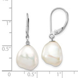 14k White Gold 10x13mm White Keshi Freshwater Cultured Pearl Dangle Leverback Earrings