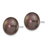 14k White Gold 12-13mm Black Button Freshwater Cultured Pearl Stud Post Earrings