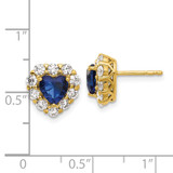 14k 1 1/3 carat Lab Grown Diamond VS/SI+ G+ and Created Sapphire Complete Halo Heart Post Earrings