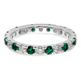 14k White Gold 3/4 carat Lab Grown Diamond VS/SI+ G+ and Lab Created Emerald Size 6 Eternity Band