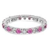 14k White Gold 3/4 carat Lab Grown Diamond VS/SI+ G+ and Lab Created Pink Sapphire Size 6.5 Eternity Band