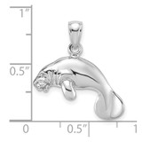 14K White Gold 3-D Polished Swimming Manatee Charm