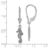 14K White Gold 3-D Seahorse Leverback Earrings