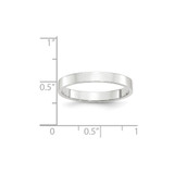 14k White Gold 3mm Lightweight Flat Wedding Band Size 8.5