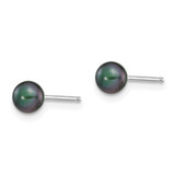 14k White Gold 4-5mm Black Round Freshwater Cultured Pearl Stud Post Earrings