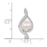 14k White Gold 5.5mm Round Freshwater Cultured Pearl AA Diamond Pendant