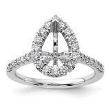 14k White Gold 5/8 carat Lab Grown Diamond VS/SI+ G+ 1 1/2 carat Center Pear Semi Mount Halo Engagement Ring
