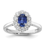 14k White Gold 5/8 carat Lab Grown Diamond VS/SI+ G+ and Oval Lab Created Blue Sapphire Halo Fashion Ring