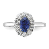 14k White Gold 5/8 carat Lab Grown Diamond VS/SI+ G+ and Oval Lab Created Blue Sapphire Halo Fashion Ring