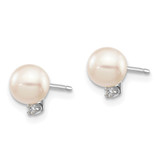 14k White Gold 5-6mm White Round Akoya Saltwater Akoya and .02 Carat Diamond Earrings