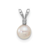 14k White Gold 5-6mm White Round Akoya Saltwater Cultured Pearl and .01 Carat Diamond Pendant